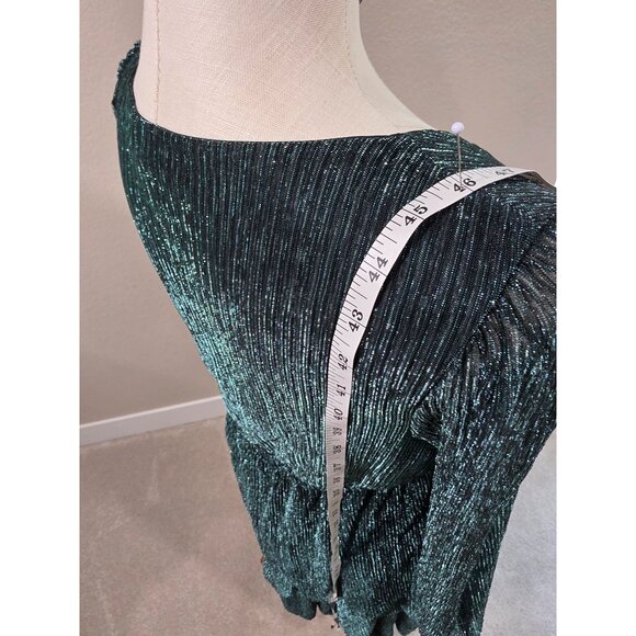 Shimmery Green Long Sleeve V-Neck Tiered Midi Dress XL Maurices - Picture 11 of 12